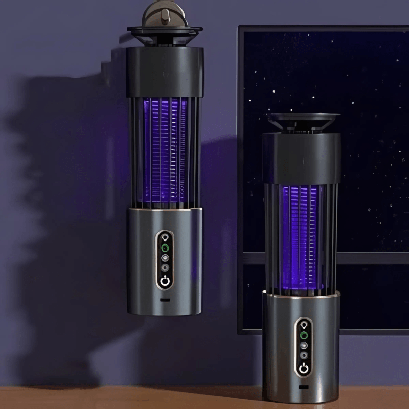 Wall-mounted and tabletop mosquito zapper lamps with UV light. Dual installation options for indoor insect control—perfect for bedrooms and summer nights.